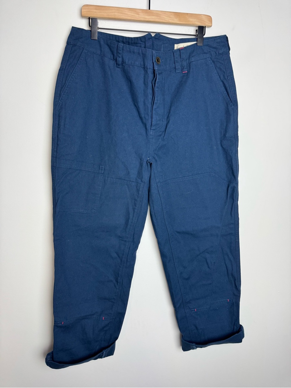 Imperfects Courier Chore Pant Canvas Blue Double Knee Cinch Back Mens Size 34x29